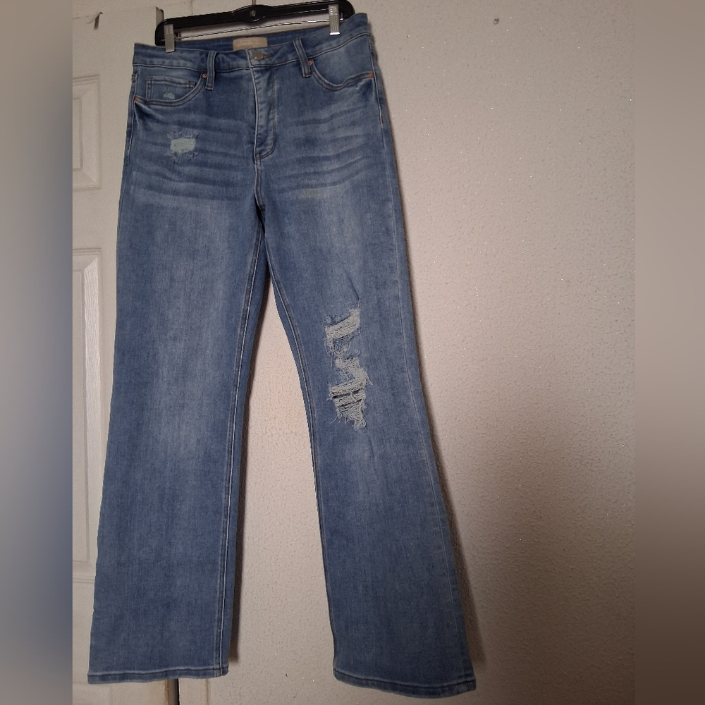 Alexander Jane Light Blue Distressed Straight Leg Jeans Women's Size 14 Pre-owne
